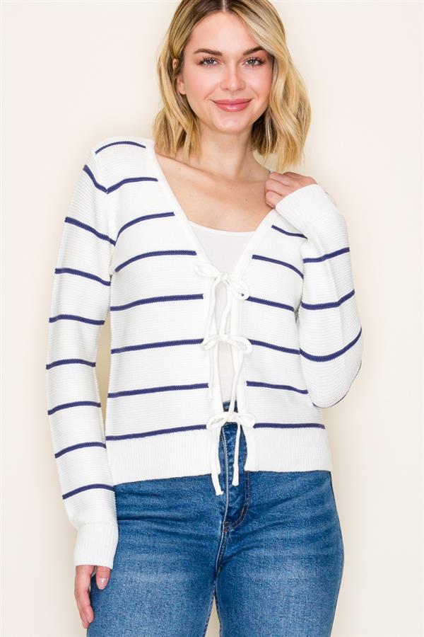 Navy Striped Tie Sweater