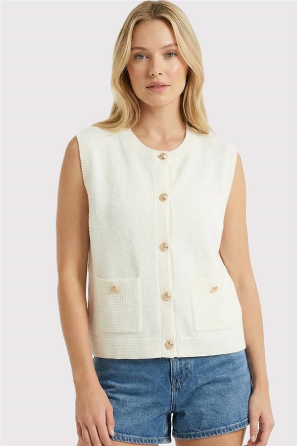 White Button Down Cardigan Vest