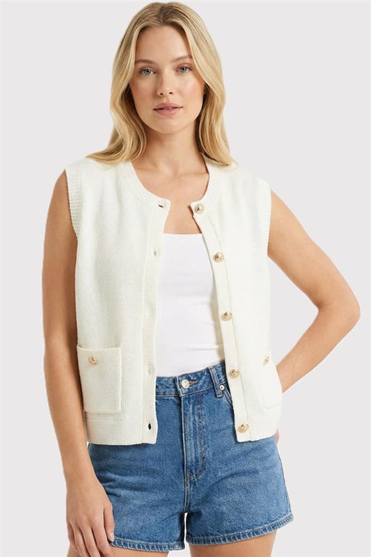 White Button Down Cardigan Vest