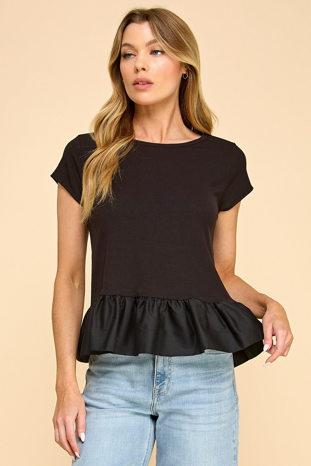 Solid Ribbed Top With Solid Contrast