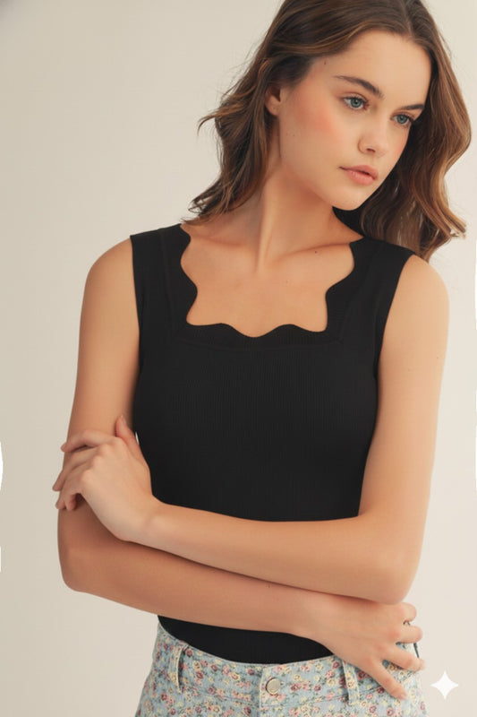 Black Scalloped Tank