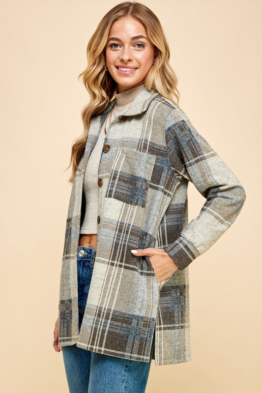 Plaided Shacket with Pockets and Buttons