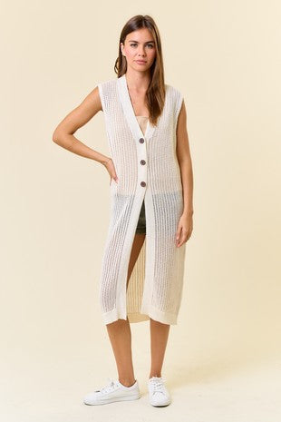 Open Knit Cardigan Sweater Vest