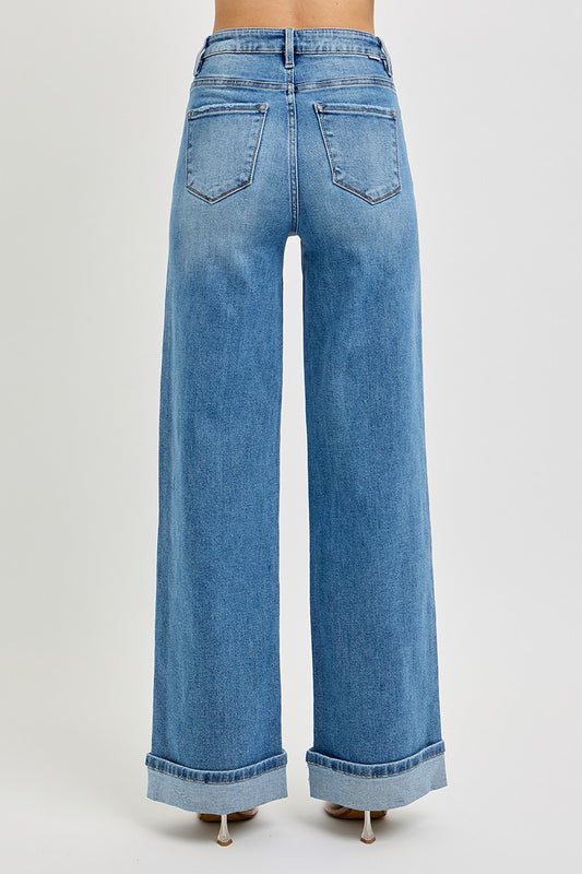 High Rise Wide Cuffed Jean