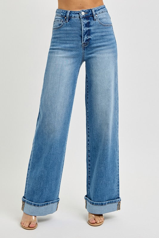 High Rise Wide Cuffed Jean